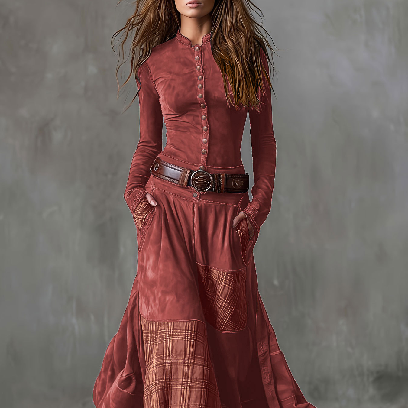 Icone™ ClassicDress: Luxury Retro Waist-Defining Vintage Patchwork Cla ...