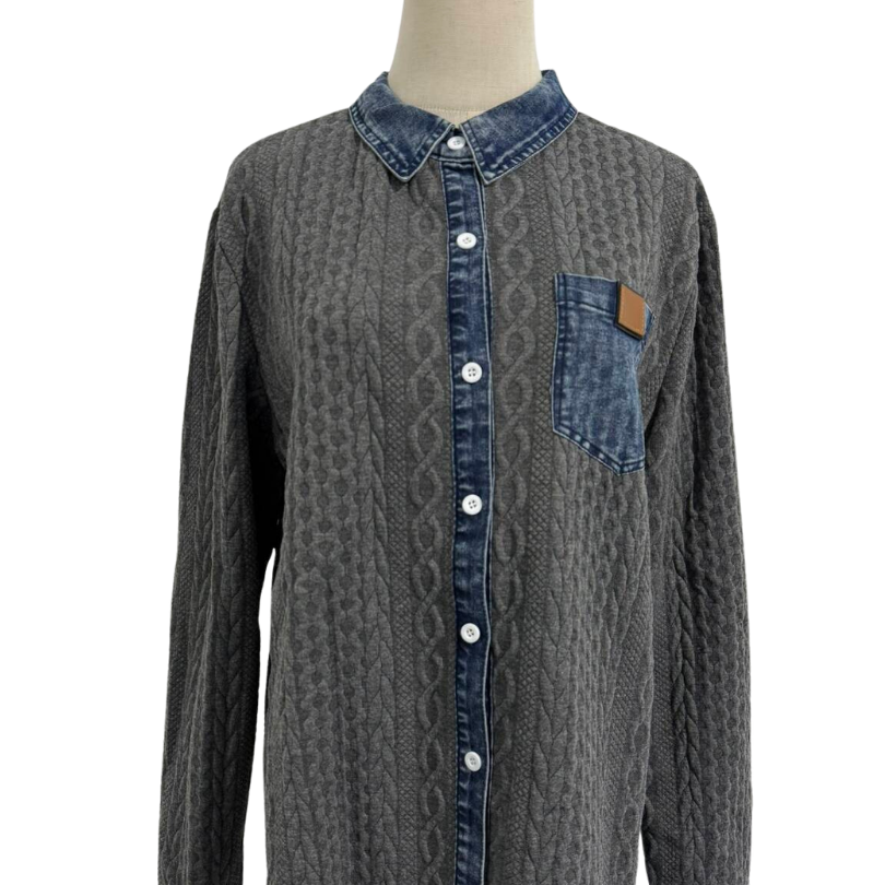 Icone™ DenimKnitwear: Women’s Collared Patchwork Button-Down Denim Kni ...